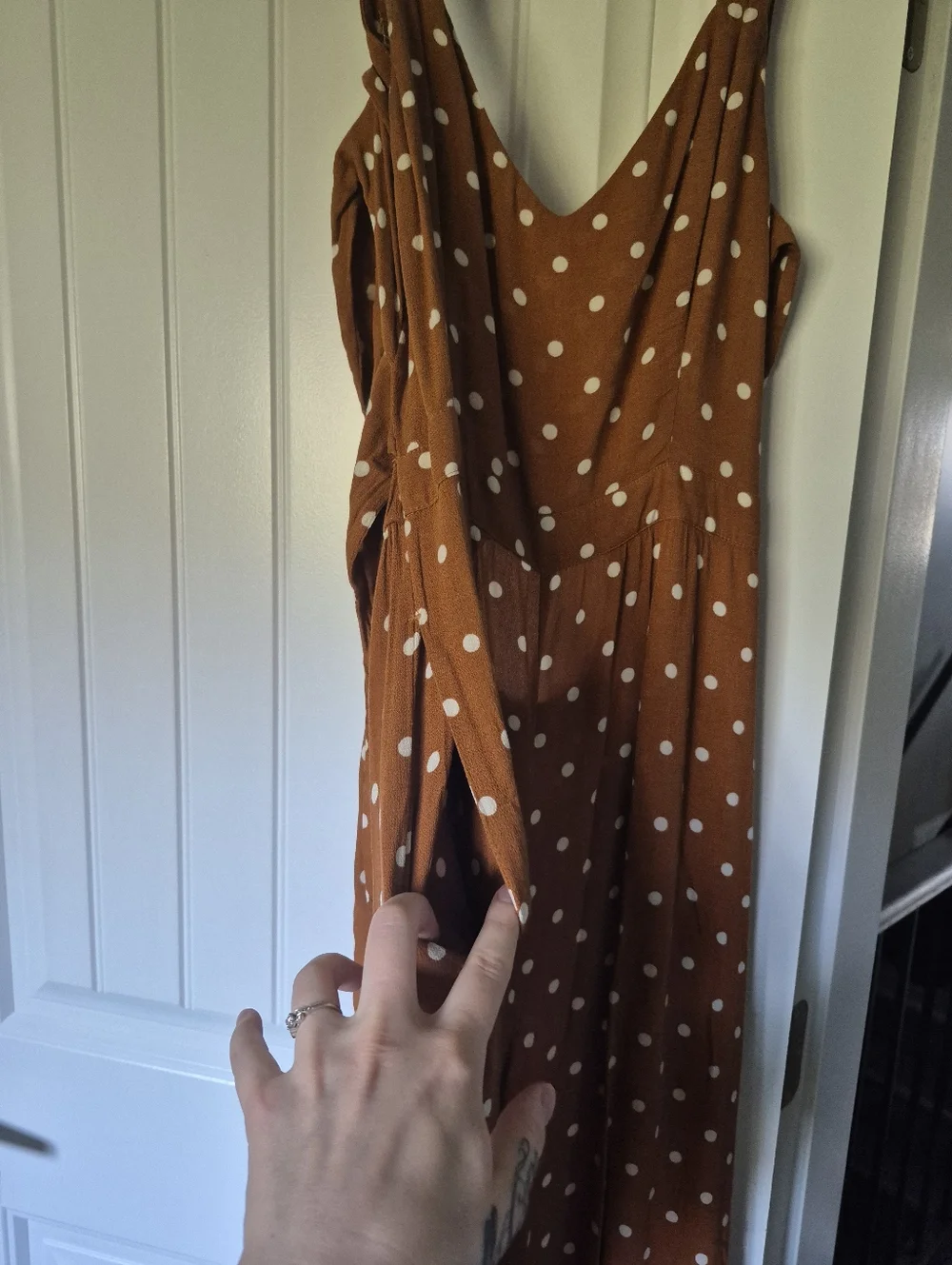 Burnt Orange Polka Dot Jumpsuit - Picture 6 of 8